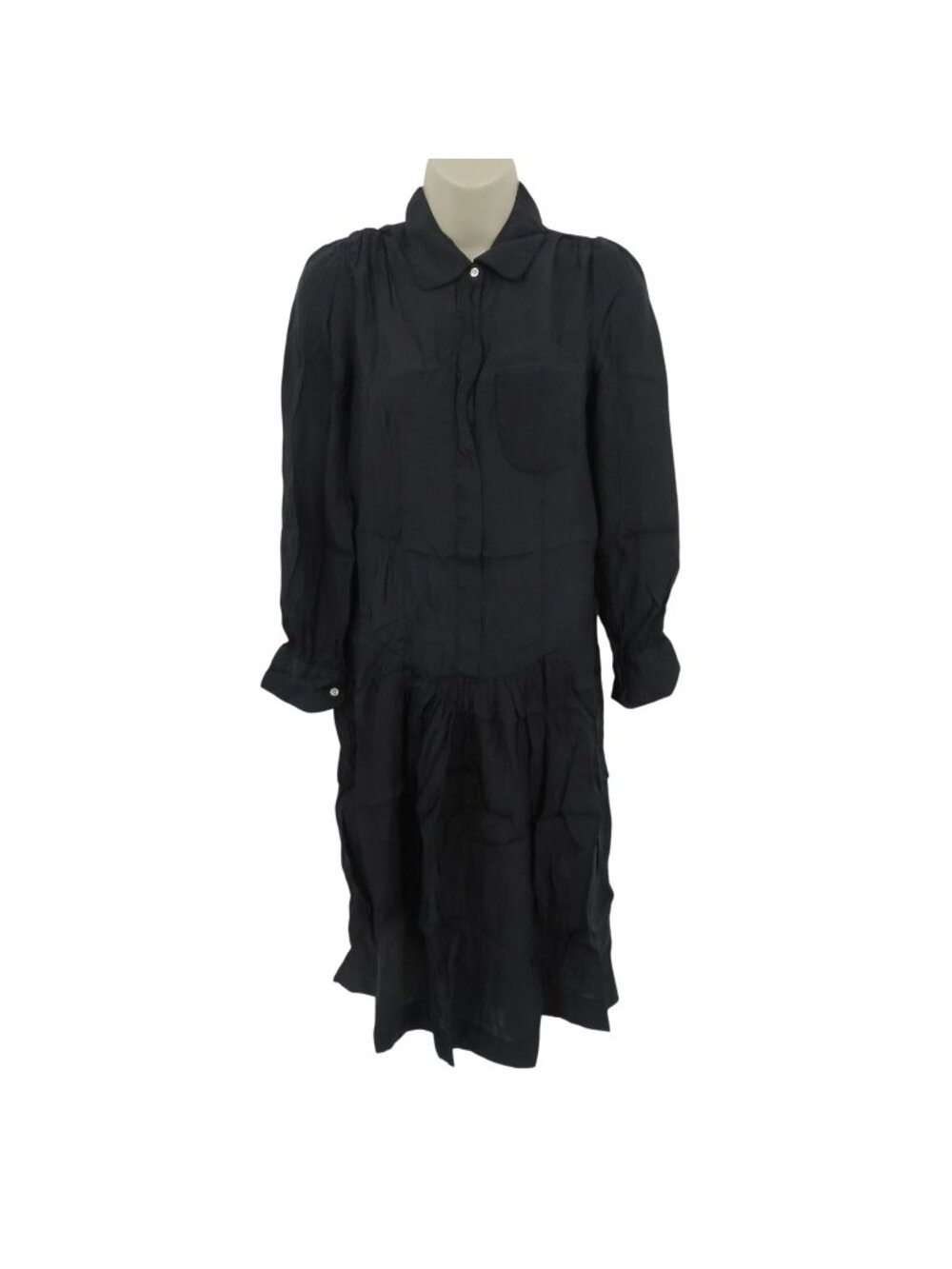 Marlo Women Small Solid Black One Pocket Collared Button Down Shirt Dress France